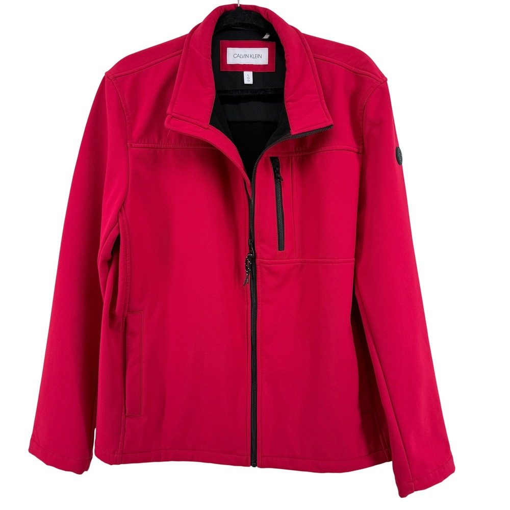Calvin Klein Softshell Jacket Mens Large Red Polyester Full Zip Fleece Lined